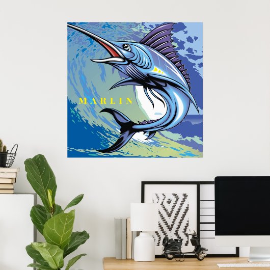 海洋動物の大魚マリンが海を泳ぐ ポスター (ホームオフィス)