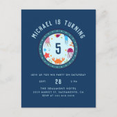 海洋動物の蒸気口の青い誕生会の下 インビテーションポストカード (正面)