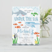 海洋動物の誕生日のパーティの招待状の下 招待状 (スタンド正面)