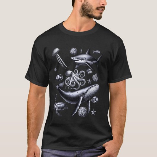 海洋動物Tシャツ サメ クジラ カメ 海洋学 Tシャツ (正面)
