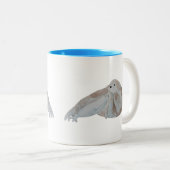海洋哺乳類の水の色の母ベビーハープシール ツートーンマグカップ (正面右)