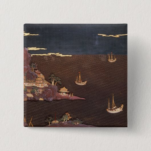 海洋場面の皿 缶バッジ (正面)