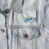 海洋場面ボートはベニスに近づきます 缶バッジ (インサイチュ)