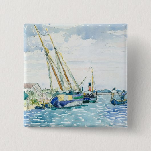 海洋場面ボートはベニスに近づきます 缶バッジ (正面)
