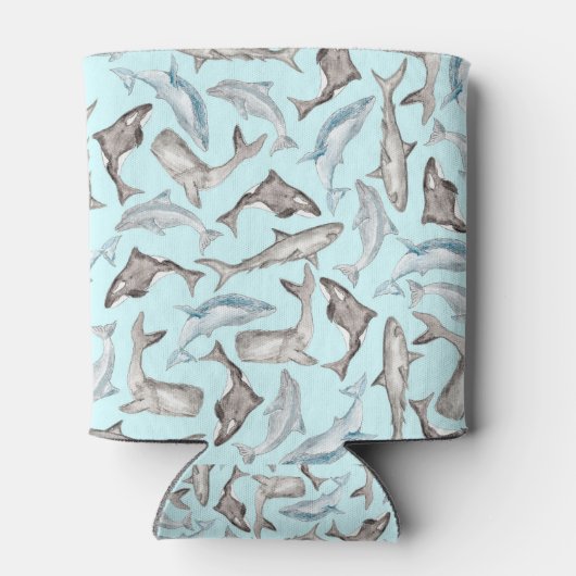 海洋性水彩魚の青い白黒灰色 缶クーラー (裏面)