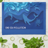 海洋汚染を終わらせる キッチンタオル (折り畳み)