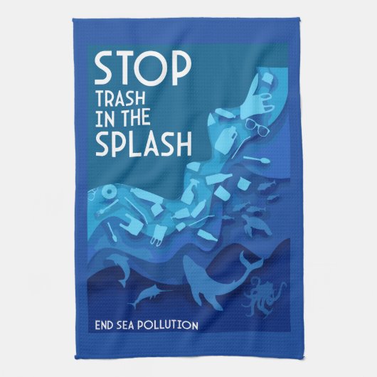 海洋汚染を終わらせる キッチンタオル (縦)