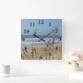 海洋波の砂丘の海のオートムギ景色の写真2 スクエア壁時計 (ホーム)