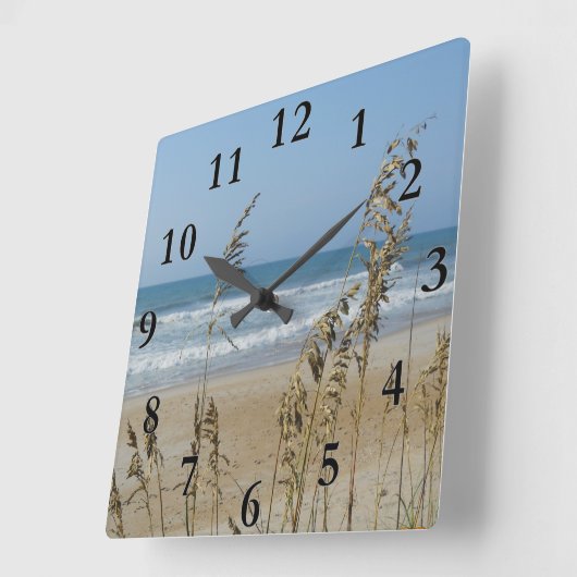 海洋波の砂丘の海のオートムギ景色の写真2 スクエア壁時計 (傾斜)