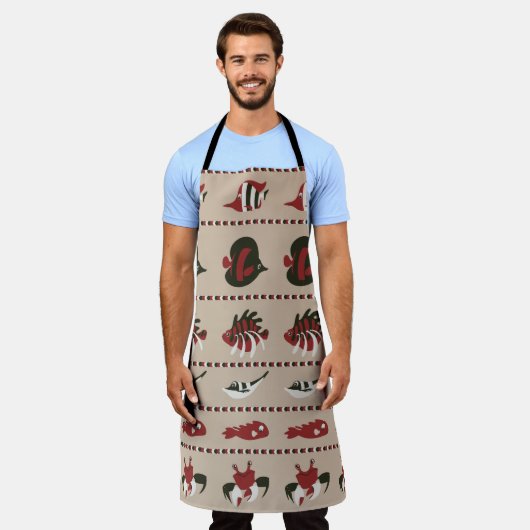 海洋生物とのシームレスな背景 – カニとディ エプロン (着用した状態)