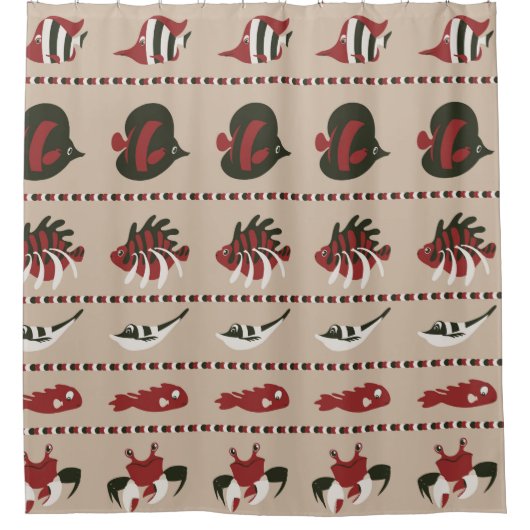 海洋生物とのシームレスな背景 – カニとディ シャワーカーテン (正面)