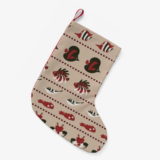 海洋生物とのシームレスな背景 – カニとディ スモールクリスマスストッキング (正面 (吊り時))