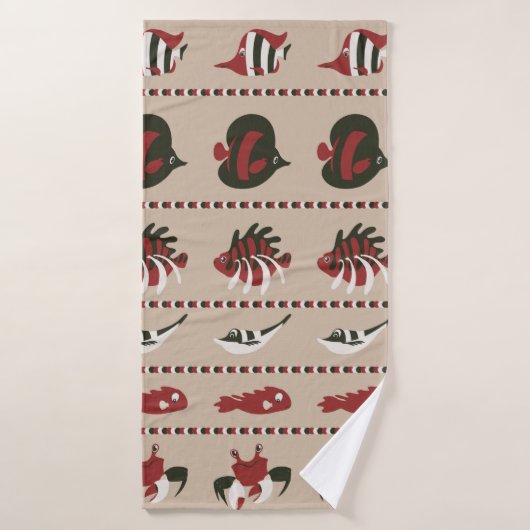 海洋生物とのシームレスな背景 – カニとディ バスタオル (バスタオル)