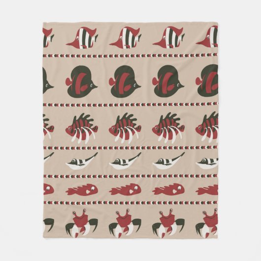 海洋生物とのシームレスな背景 – カニとディ フリースブランケット (正面)