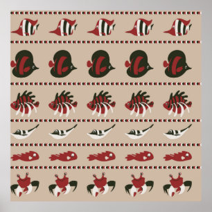 海洋生物とのシームレスな背景 – カニとディ ポスター