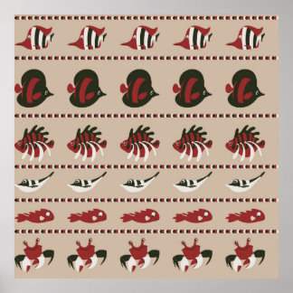 海洋生物とのシームレスな背景 – カニとディ ポスター