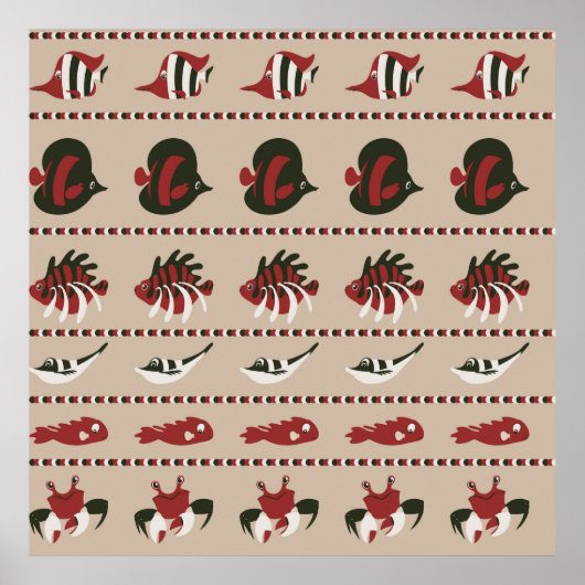 海洋生物とのシームレスな背景 – カニとディ ポスター (正面)
