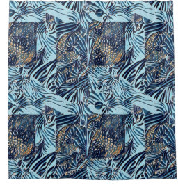 海洋生物と植物性抽象芸術パターンデザイン シャワーカーテン