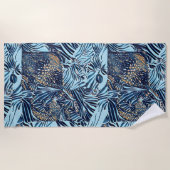 海洋生物と植物性抽象芸術パターンデザイン ビーチタオル (正面)
