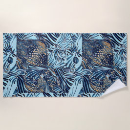 海洋生物と植物性抽象芸術パターンデザイン ビーチタオル