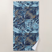 海洋生物と植物性抽象芸術パターンデザイン ビーチタオル (正面)