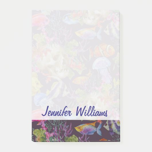 海洋生物のグランジなパターン|はあなたの名前を加えます ポストイット (正面)