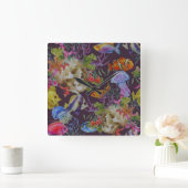 海洋生物のグランジなパターン スクエア壁時計 (ホーム)