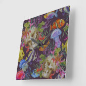 海洋生物のグランジなパターン スクエア壁時計 (傾斜)