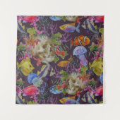 海洋生物のグランジなパターン タペストリー (正面(横))