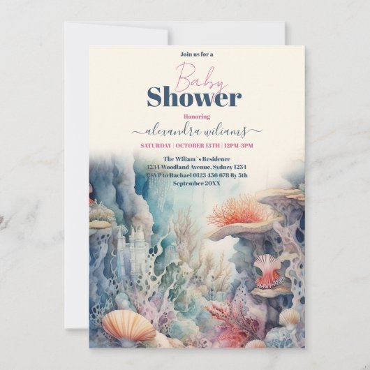 海洋生物のベビーシャワーの下 招待状 (正面)