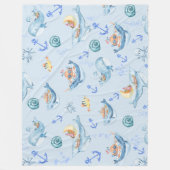 海洋生物の下 フリースブランケット (正面)