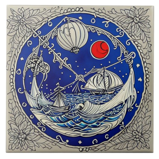 海洋生物の伝統的な陶芸アート No.7 タイル (正面)