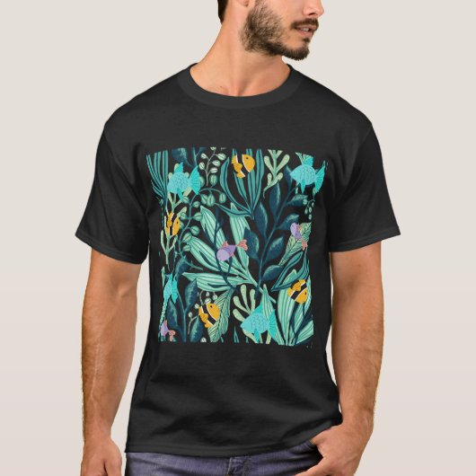 海洋生物の魚のコラージュ Tシャツ (正面)