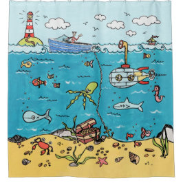 海洋生物は海の下航海の シャワーカーテン