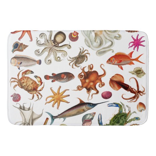 海洋生物イラストパターン バスマット (正面)