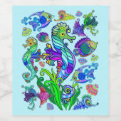 海洋生物エキゾチックな魚と海馬 ワインラベル (シングルラベル)