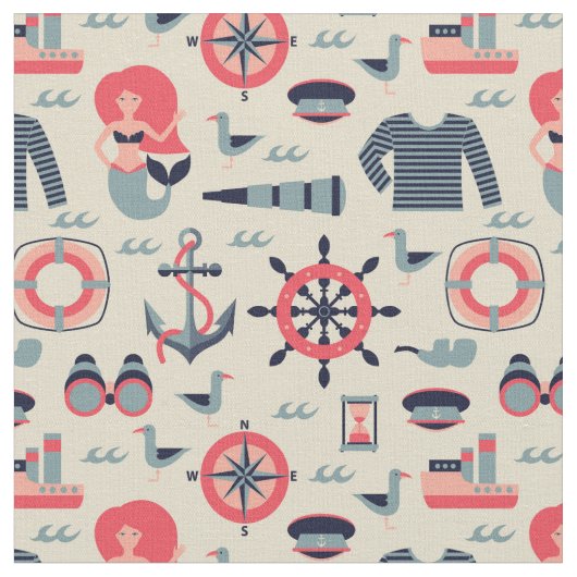 海洋生物パターン ファブリック (クローズアップ)