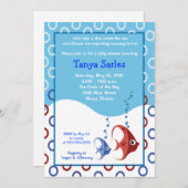 海洋生物赤魚ブルーフィッシュ5x7ベビーシャワー 招待状 (正面/裏面)