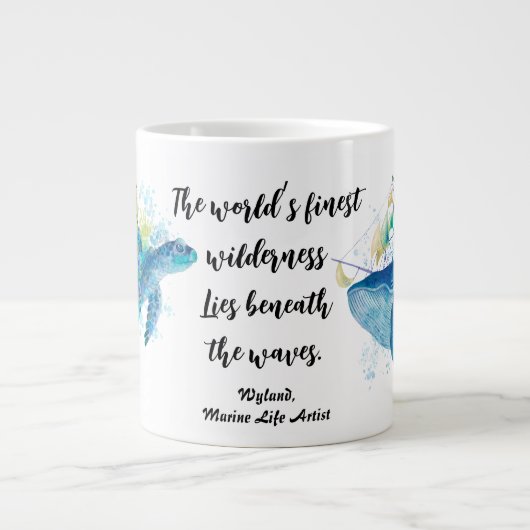 海洋生物。ウミガメとシロイルカ ジャンボコーヒーマグカップ (正面)