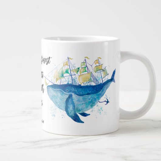 海洋生物。ウミガメとシロイルカ ジャンボコーヒーマグカップ (右)