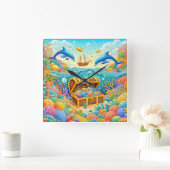 海洋生物 スクエア壁時計 (ホーム)