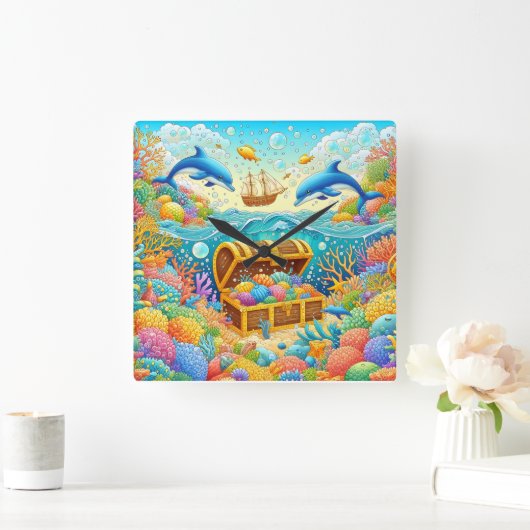 海洋生物 スクエア壁時計 (ホーム)