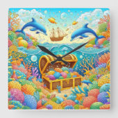 海洋生物 スクエア壁時計 (正面)
