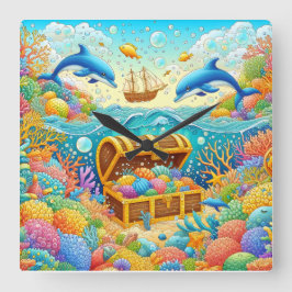 海洋生物 スクエア壁時計