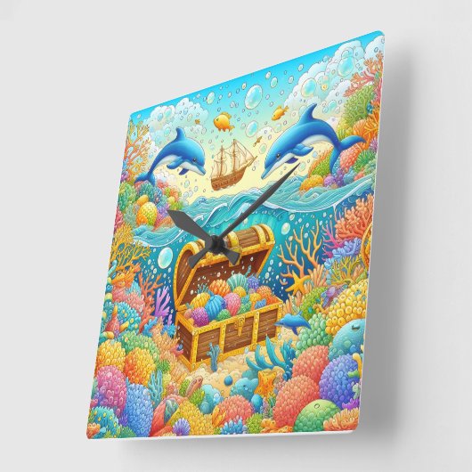 海洋生物 スクエア壁時計 (傾斜)