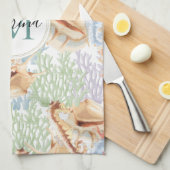 海洋生物，水中カラフルモノグラム キッチンタオル (四つ折り)