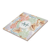 海洋生物，水中カラフルモノグラム タイル (側面)