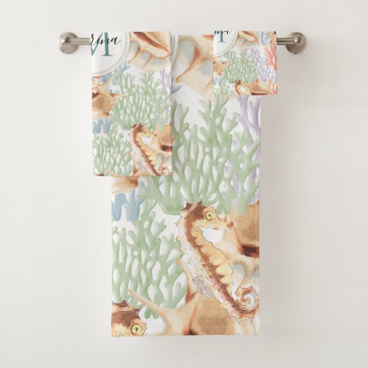 海洋生物,水中カラフルモノグラム バスタオルセット (インサイチュ)