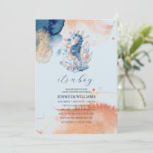 海洋生物 | It's a Boy Seahorseベビーシャワー 招待状 (スタンド正面)