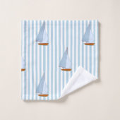 海洋航海の帆船ホワイト&ブルーストライプ バスタオルセット (ウォッシュタオル)